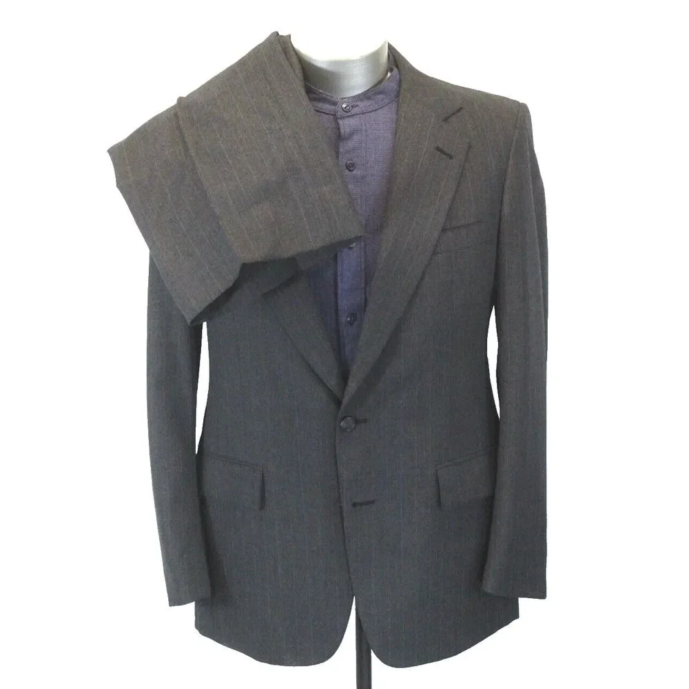 mens‎ charcoal pinstripe Vintage 80s Cricketeer 2pc Pant Suit all season 40 R